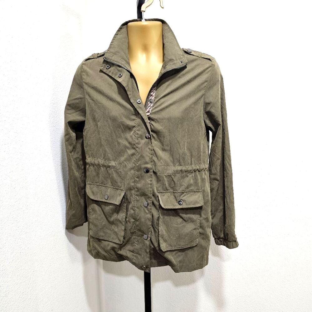Olive Green Field Cargo Utility Jacket Womens Sm Full Zip Safari Cinch Waist
